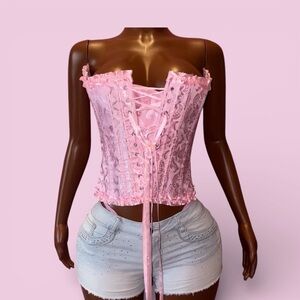 Dolls Kill Pink Lace-Up Corset